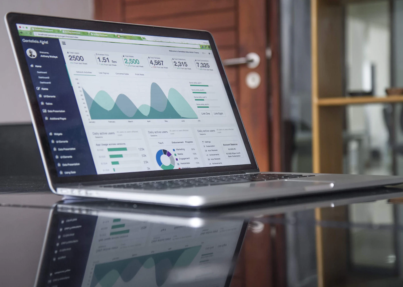 Laptop displaying B2B contact data and sales analytics for prospecting