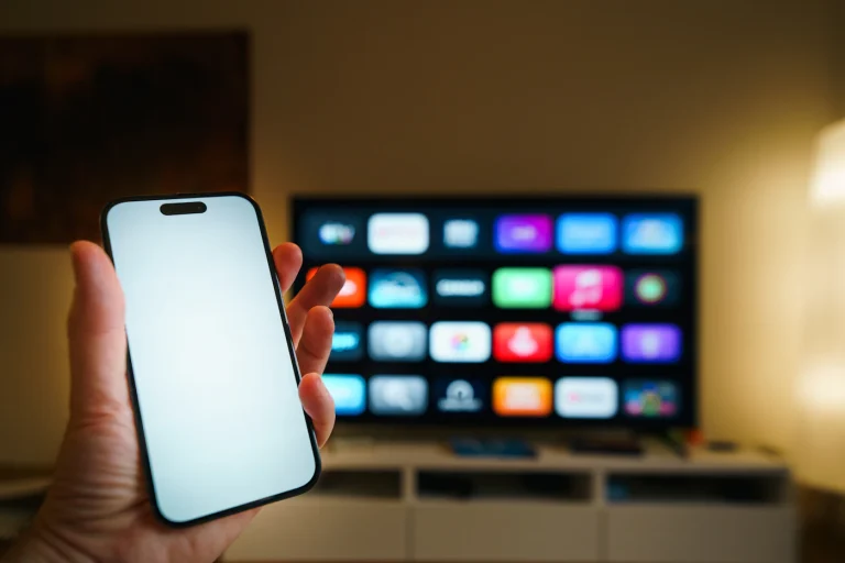 Person using a smartphone to access online streaming services safely