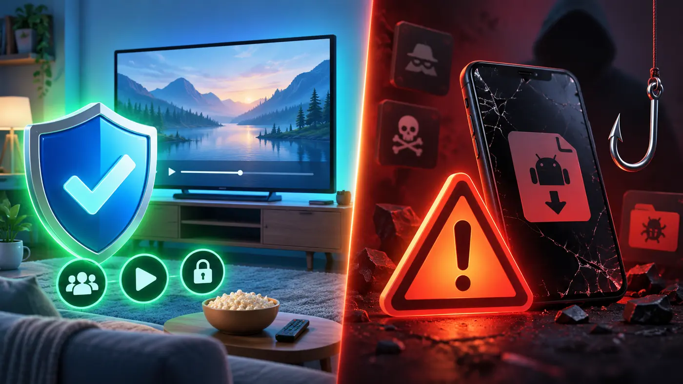 Comparison of secure legal streaming and risky unknown APK downloads